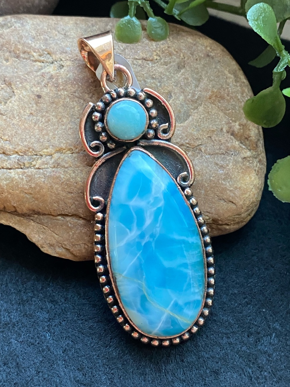 P8 Larimar Copper Boho Southwestern Statement Pendant  | Size: 2”